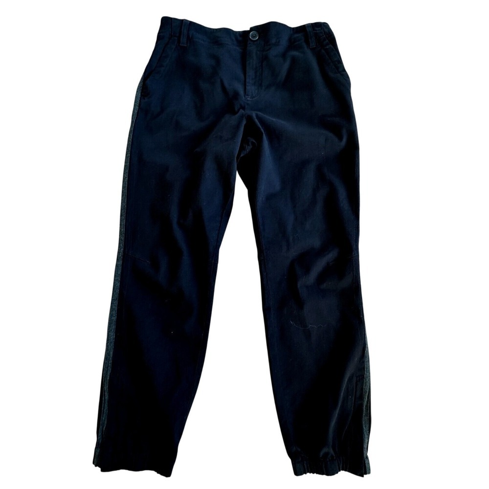 Ecru side stripe pant‎ elastic Back waist hem ankle zip Women Size L -Worn twice